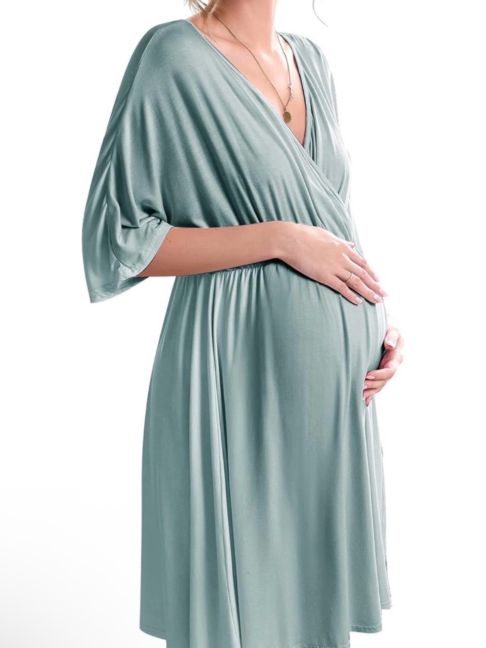 Maternity Wrap Nursing Dress - Sage Green